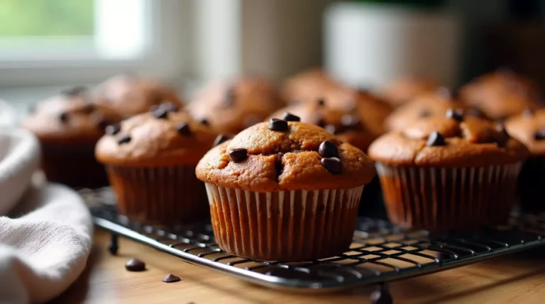 Sweet potato chocolate muffins cooling on a wire rack