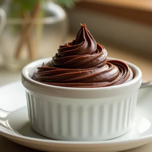 sugar free dairy free desserts. chocolate avocado mousse served in a white ramekin