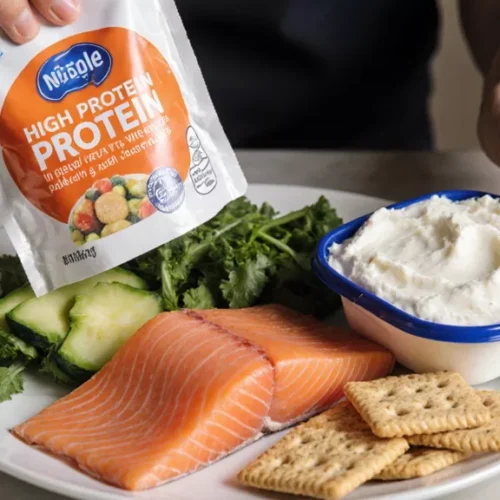 Assembling a no cook high protein meal on a plate