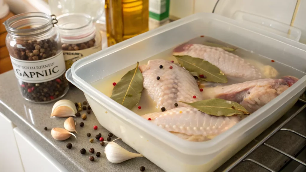 Turkey wings soaking in brine before smoking