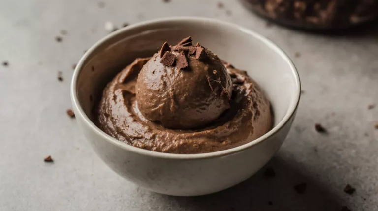 Chocolate nice cream banana served in a simple bowl with creamy texture