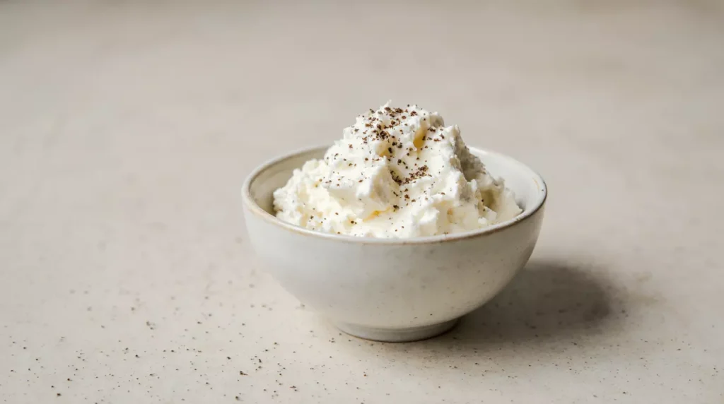 Cottage cheese prepared in a bowl for a protein rich breakfast