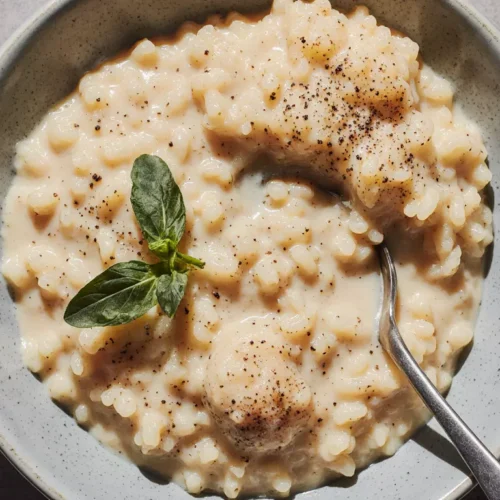 Creamy cheese risotto served in a bowl with smooth texture