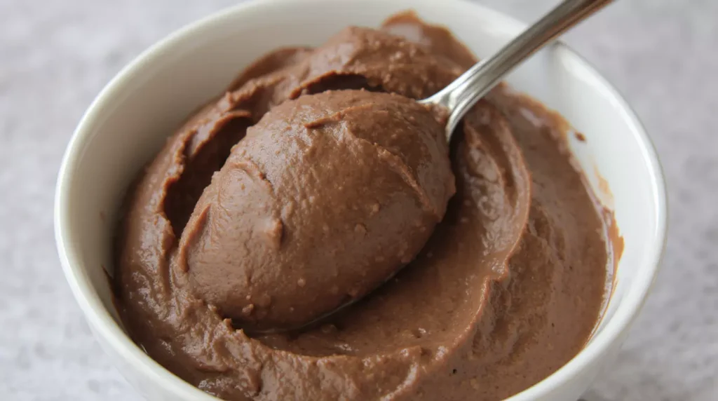 Close-up of creamy chocolate banana nice cream texture