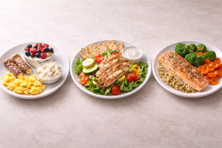 High protein meals shown across breakfast, lunch, and dinner with protein-forward plates