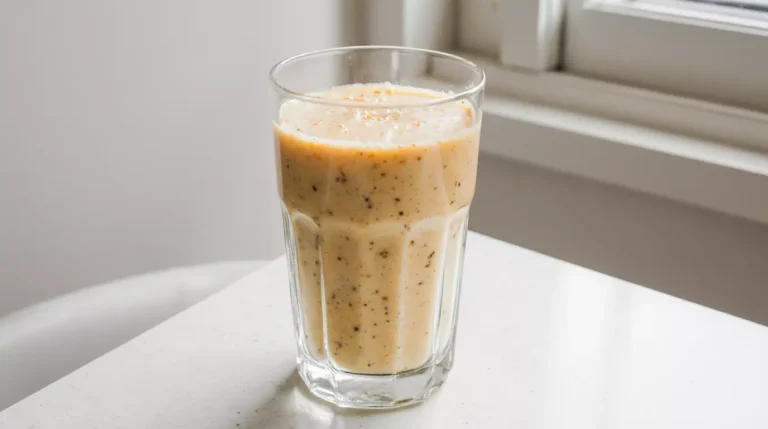 Thick highest protein tropical smoothie in a glass