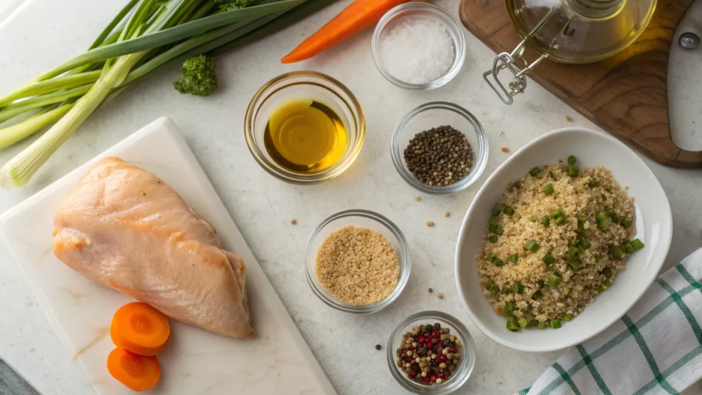 Ingredients for making a 40g protein lunch on a counter