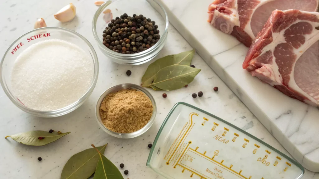 Brine ingredients for smoking pork loin on a counter