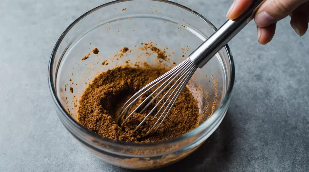 Thai dry spice mix being stirred together in a bowl