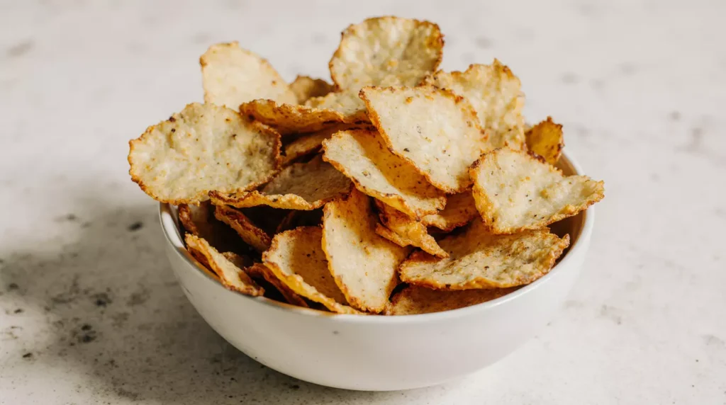 Parmesan truffle chips stored in a bowl ready to serve