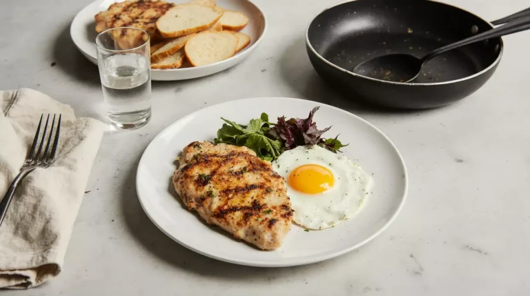 Quick high protein Meal chicken and eggs on a plate