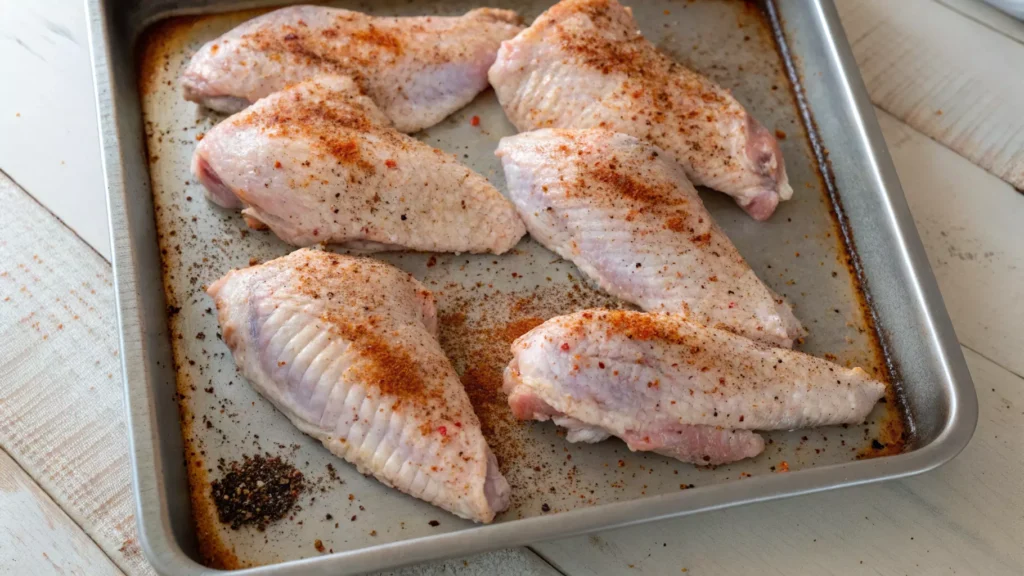 Seasoned turkey wings ready for the smoker