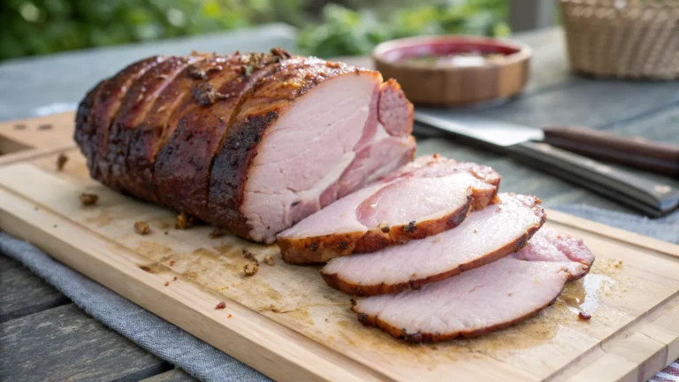 Smoked brined pork loin sliced into juicy pieces