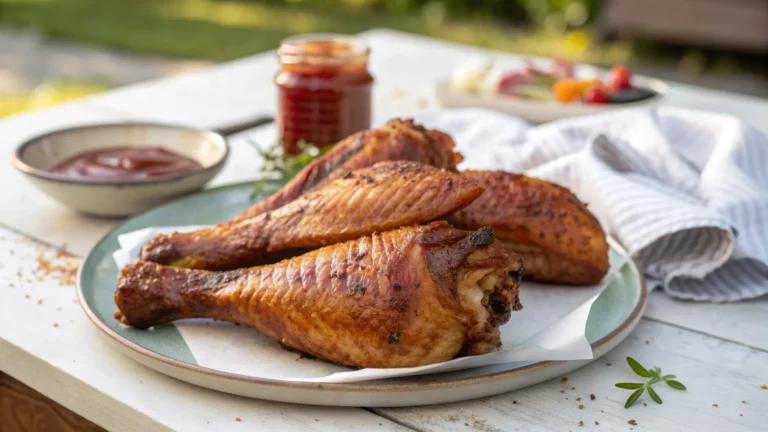 Smoked turkey wings with golden skin resting on a plate