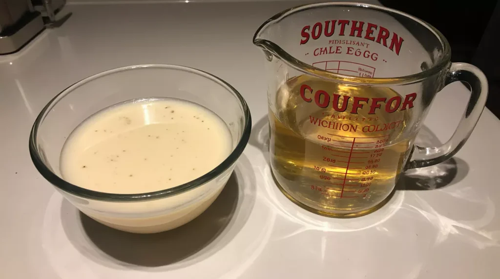 Southern Comfort measured next to chilled eggnog before mixing