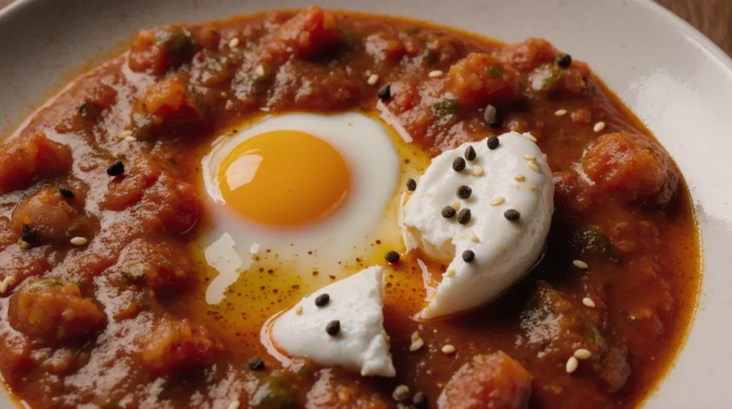 Close-up of eggs and burrata showing soft texture and simple preparation